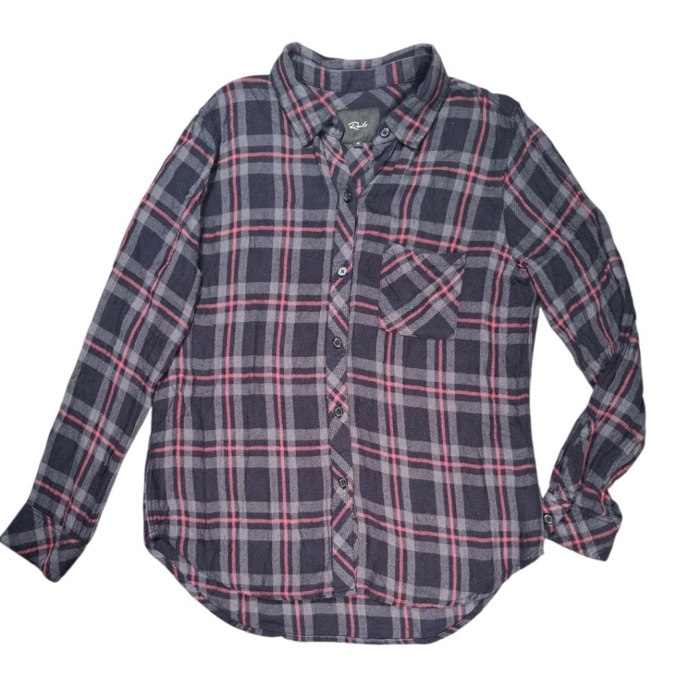 Rails Plaid Flannel Button Down Hunter Shirt Womens Long Sleeve Gray Pink Medium